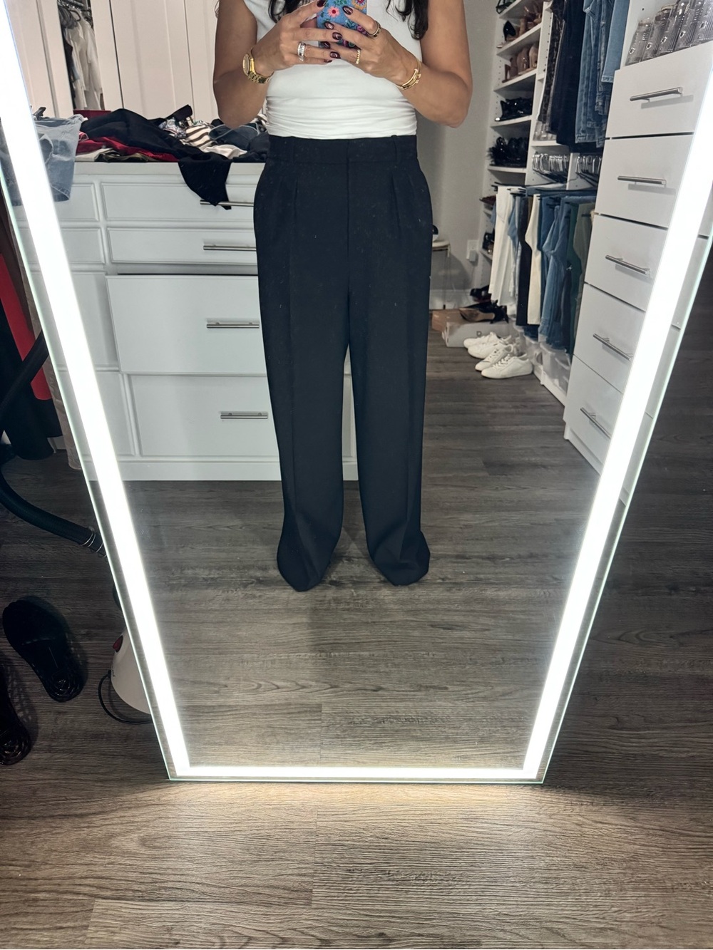 Aritzia Black Wide-Leg High-Rise Pleated Trousers